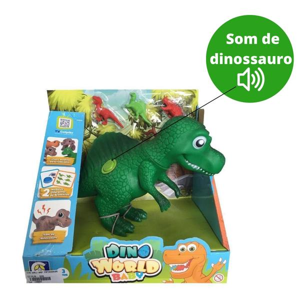 Imagem de Brinquedo Boneco Dinossauro World Babys Espinossauro em Plástico Vinil com Som de Dinossauro 19,5cm Verde Cotiplas 2339