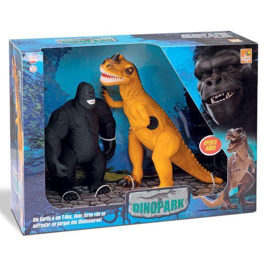 Imagem de Brinquedo Boneco Grande Dinossauro World Dino Tiranossauro Rex Emite Sons Som - Acompanha Animal Macaco Gorila Kong E Ce