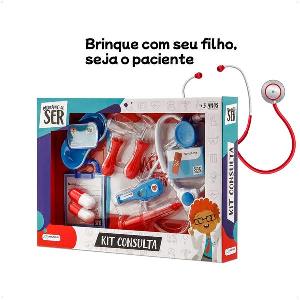 Imagem de Brinquedo Brincando de Ser Medico Kit Consulta com Acessórios Azul e Vermelho Multikids - BR959