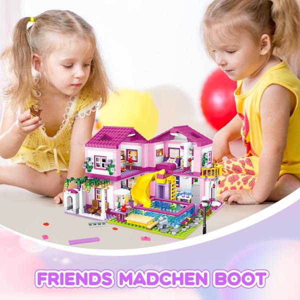 Imagem de Brinquedo Building Block HSANHE Pink Girls Summer Villa 1018 unidades