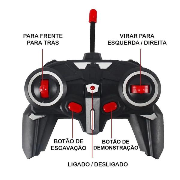 Imagem de Brinquedo Caminhão Carrinho Escavadeira de Controle Remoto 4x4 + Bateria Recarregável