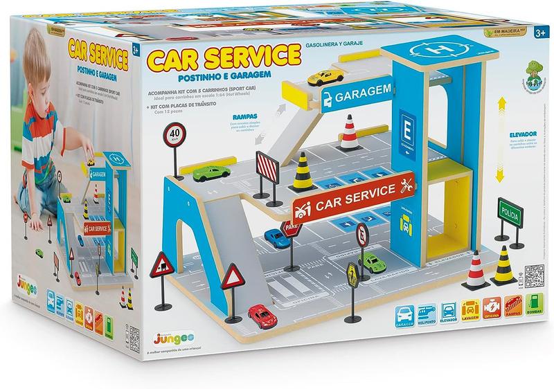 Imagem de Brinquedo Car Service Carros Posto Garagem Pista Carrinhos para Hot Wheels em Madeira - Junges