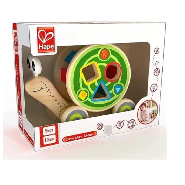 Imagem de Brinquedo Caracol Hape Com Rodas De Madeira Corda De Puxar