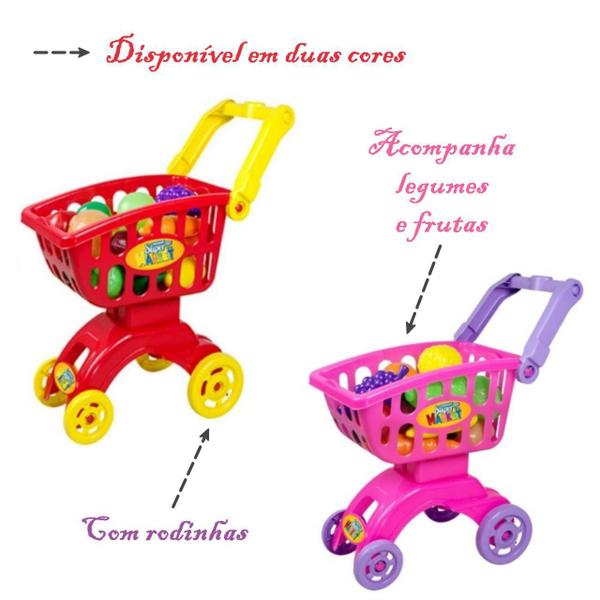 Imagem de Brinquedo Carrinho Compra Divertida Frutas Legumes Infantil.