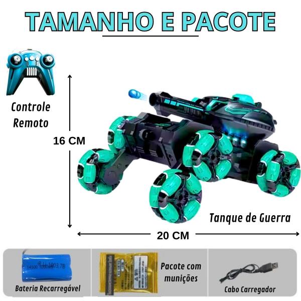 Imagem de Brinquedo Carrinho Controle Remoto Tanque De Guerra Atira Bolinha Gel Kit Completo