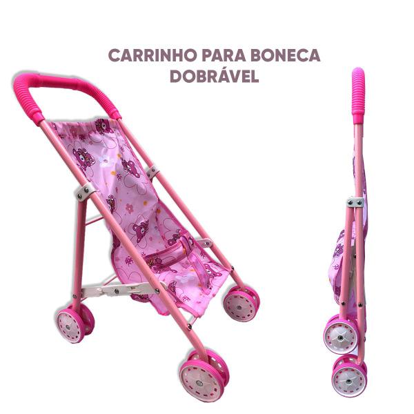 Imagem de Brinquedo Carrinho De Bebê Rosa Para Boneca Feito de Metal