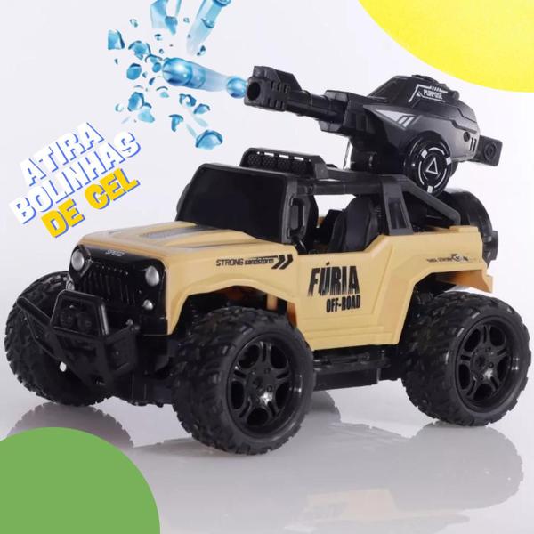 Imagem de Brinquedo Carrinho de Controle Remoto Off Road Jeep Rally Trilha Suspensão Equipado Com Lançador de Bolinhas Em Gel Cor Verde