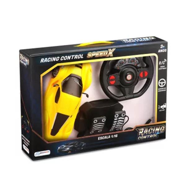 Imagem de Brinquedo Carrinho Radio Controle com Volante e Pedal Racing Control Speed X Com Luz Amarelo Multikids - BR1143