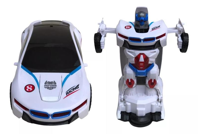 Imagem de Brinquedo Carrinho Transformers Vira Robô Luz Som Bate Volta- Branco