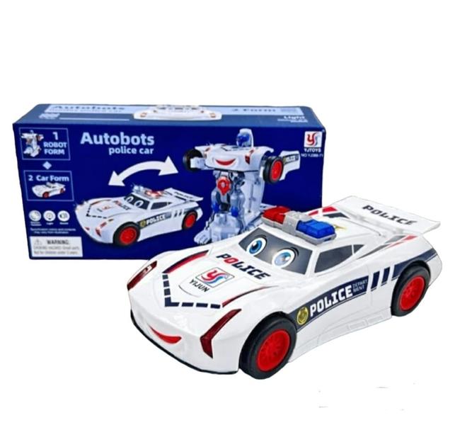 Imagem de Brinquedo Carro Policia Transformers Carrinho de Polícia Autobots 2 Formas Carro Robô Bate Volta Com Led e Som