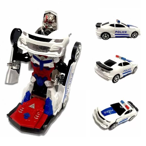 Imagem de Brinquedo Carro Robô Transformers Policia Branco Musica Luz Bate Volta