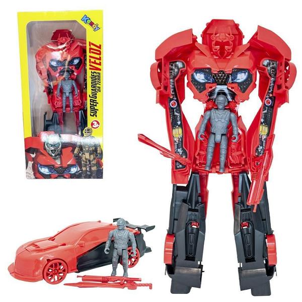 Imagem de Brinquedo Carro Vermelho Grande Robô Transformer Com Boneco