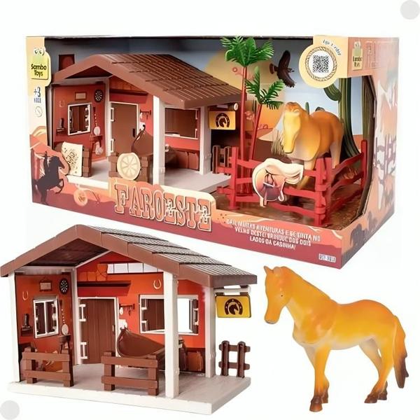 Imagem de Brinquedo Casinha Faroeste C/ Cavalo e Acessórios 0418 - Samba Toys