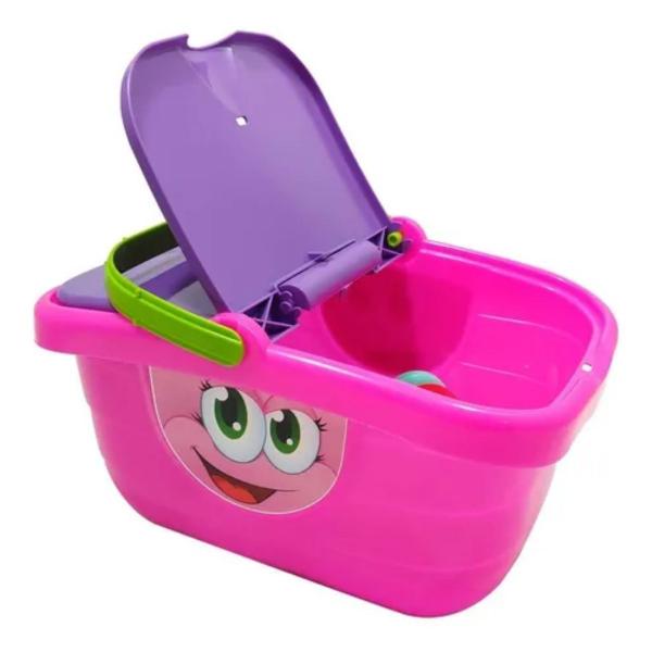 Imagem de Brinquedo Cestinha  Menina Educativo Kit Cozinha Para Criança Infantil Pratinho Colher Copo Faca