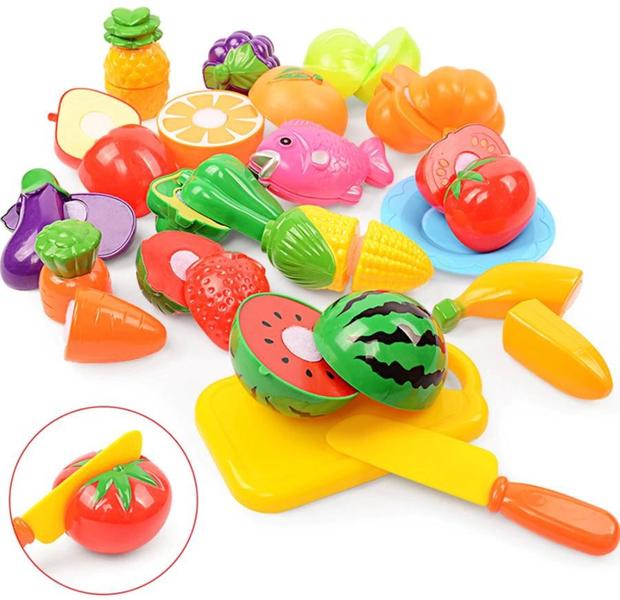 Imagem de Brinquedo Comidinhas KIT COZINHA Frutas e Verdurs MASTERCHEFF c/ tiras autocolantes Crec Crec ORIGINAL OMG