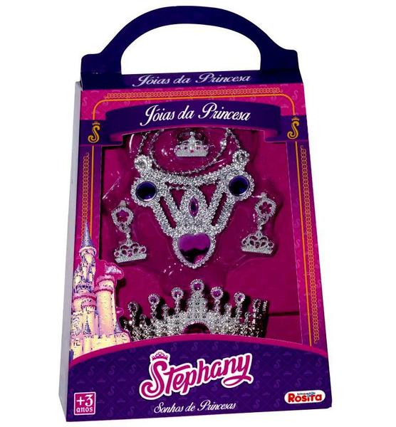 Imagem de Brinquedo Conjunto De Acessórios Stephany Jóias Da Princesa - Colar Brincos Tiara E Anel - Rosita