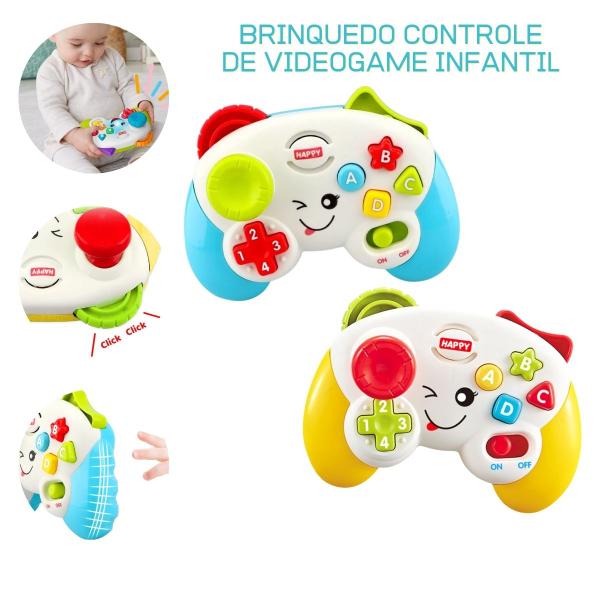 Imagem de Brinquedo Controle de Videogame Infantil Educativo com Luz e Som Didática Para Bebês e Crianças  Amarelo ou Azul