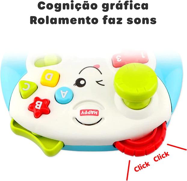 Imagem de Brinquedo Controle de Videogame Infantil Educativo com Luz e Som Didática Para Bebês e Crianças  Azul ou Amarelo