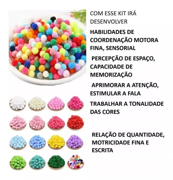 Imagem de Brinquedo Coordenação Motora Fina Pinça Pompom Potinhos Cor