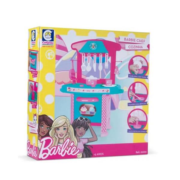 Brinquedo Cozinha da Barbie Chef Rosa Infantil Completa + Acessórios + Fogão + Torneira 61cm em Plástico Cotiplas - 2228 Imagem de Brinquedo Cozinha da Barbie Chef Rosa Infantil Completa + Acessórios + Fogão + Torneira 61cm em Plástico Cotiplas - 2228