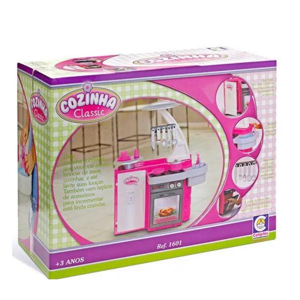 Imagem de Brinquedo Cozinha Infantil Classic Cotiplas Rosa com Armário Pia Fogão Geladeira e Acessórios - 1601