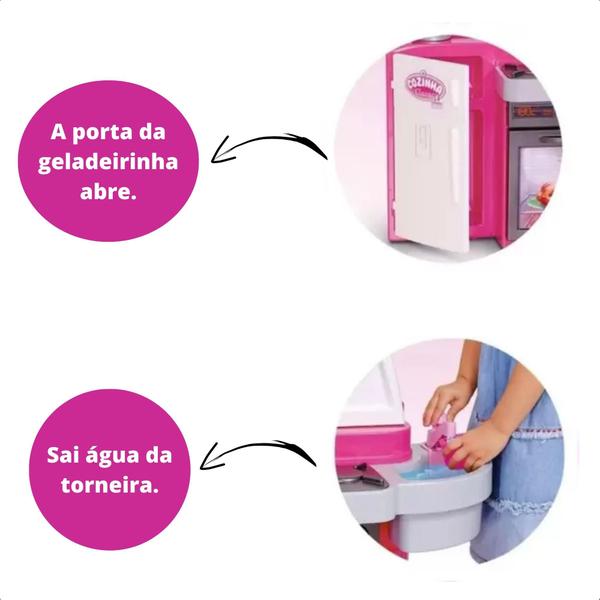 Imagem de Brinquedo Cozinha Infantil Classic Cotiplas Rosa com Armário Pia Fogão Geladeira e Acessórios - 1601