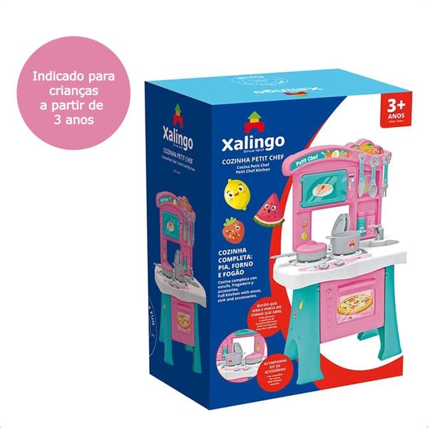 Imagem de Brinquedo Cozinha Infantil Petit Chef Completa com Forninho e Botão Faz de Conta Rosa Xalingo - 06419