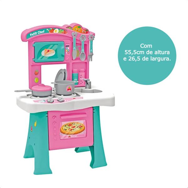 Imagem de Brinquedo Cozinha Infantil Petit Chef Completa com Forninho e Botão Faz de Conta Rosa Xalingo - 06419