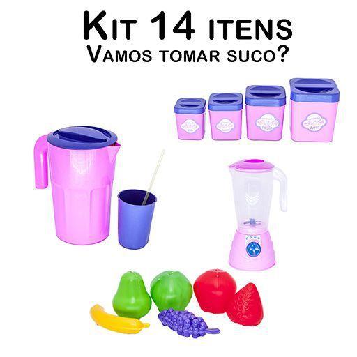 Imagem de Brinquedo Cozinha Liquidificador Jarra Copo Pote Fruta 14pç