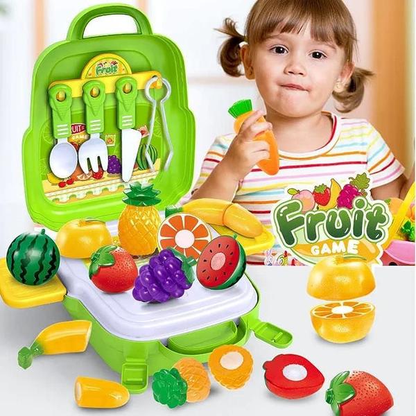 Imagem de Brinquedo cozinha mochila com frutas e vegetais com corte de tiras autocolantes