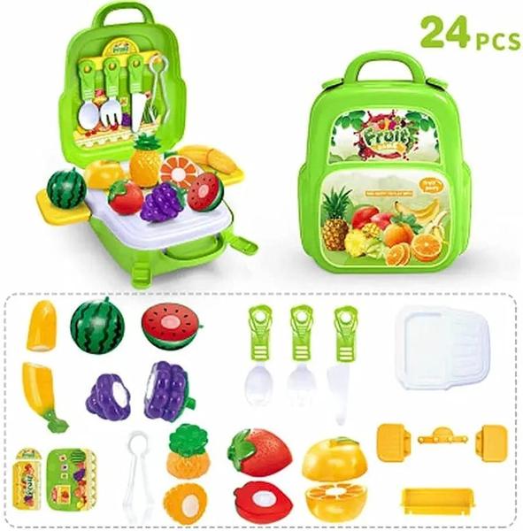 Imagem de Brinquedo cozinha mochila com frutas e vegetais com corte de tiras autocolantes