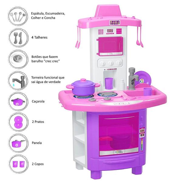 Imagem de Brinquedo Cozinha Super Chef Fogão Água e 14 Acessórios Rosa