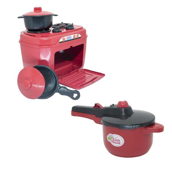 Imagem de Brinquedo Cozinha Vermelho Air Fryer Fogão Panela Bulê 27pç