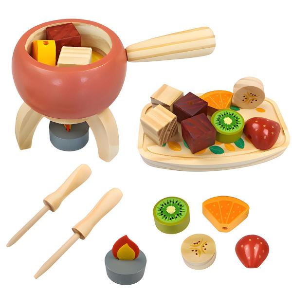 Imagem de Brinquedo Cozinhar Comidinha Madeira Kit Fondue Acessórios