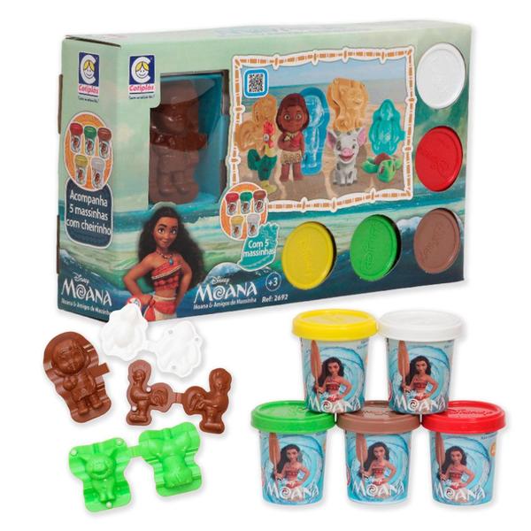 Imagem de Brinquedo Criança Molde Moana e Amigos de Massinha 5 Potes