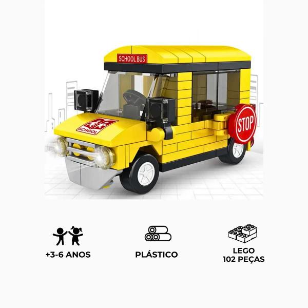 Imagem de Brinquedo de Blocos Construção Carro Ônibus Escolar