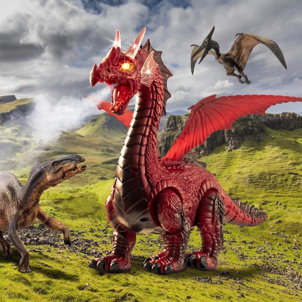 Imagem de Brinquedo de dinossauro Discovery Kids RC Dragon Smoke com controle remoto