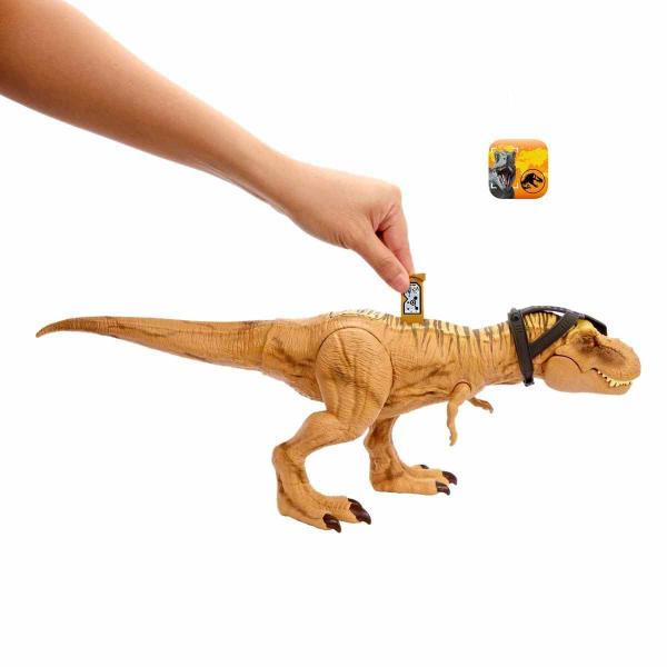 Imagem de Brinquedo de dinossauro Mattel Jurassic World Tyrannosaurus T Rex com filho