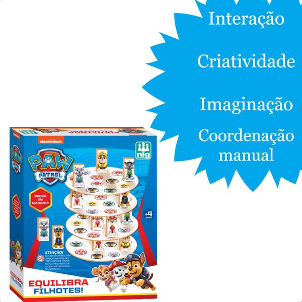 Imagem de Brinquedo de Madeira Equilibra Filhotes Patrulha Canina Infantil Criatividade Imaginação Interação +4 Anos Nig Brinquedo