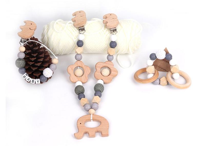 Imagem de Brinquedo de madeira Pacifier Chain Wokex Silicone Bead Baby Teether