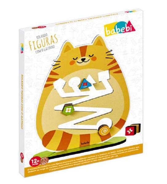 Imagem de Brinquedo De Madeira Rolando Figuras Com O Gatinho, Babebi