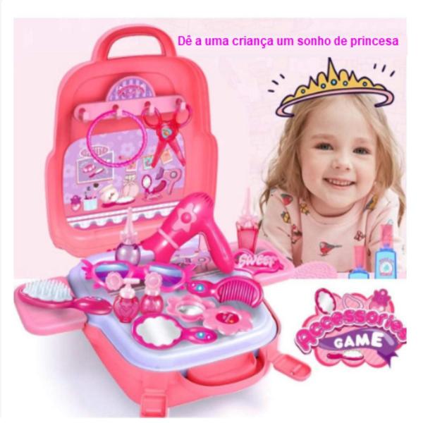 Imagem de Brinquedo De Menina Maleta Salão de Beleza Com Alça Mala Vira Mochila Fashion