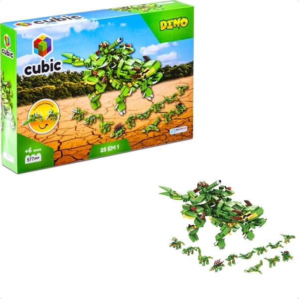 Imagem de Brinquedo De Montar Cubic 25 Em 1 Dino 577 Peças Mega Dinossauro Acima De 6 Anos Multikids - BR1615