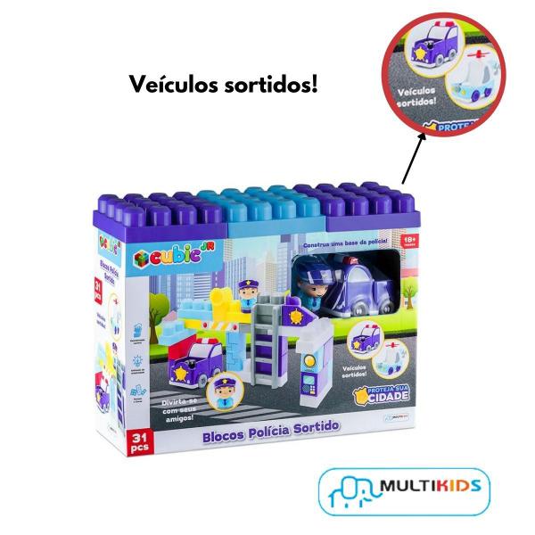 Imagem de Brinquedo De Montar Policia Cubic Jr 31 Peças Blocos De Encaixe Veículo Sortido Multikids - Br1392