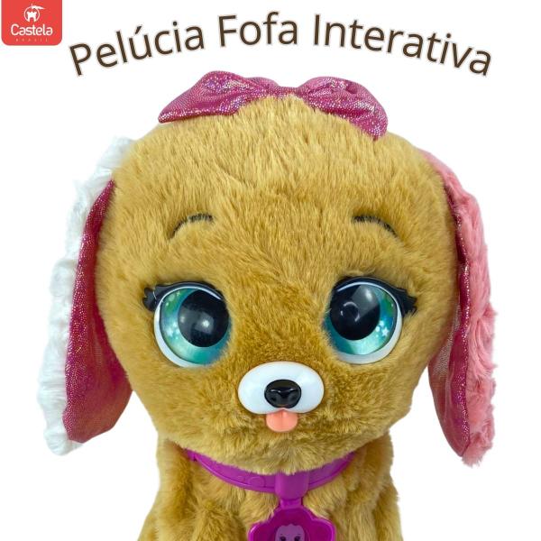 Imagem de Brinquedo de Pelúcia Cachorrinho Marrom Interativo Som Movimento Present Pets Castela 