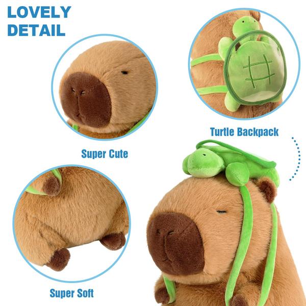 Imagem de Brinquedo de pelúcia Ditucu Cute Capivara com mochila Turtle 23 cm marrom