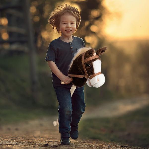 Imagem de Brinquedo de pelúcia HollyHome Outdoor Stick Horse com rodas de madeira 36 cm