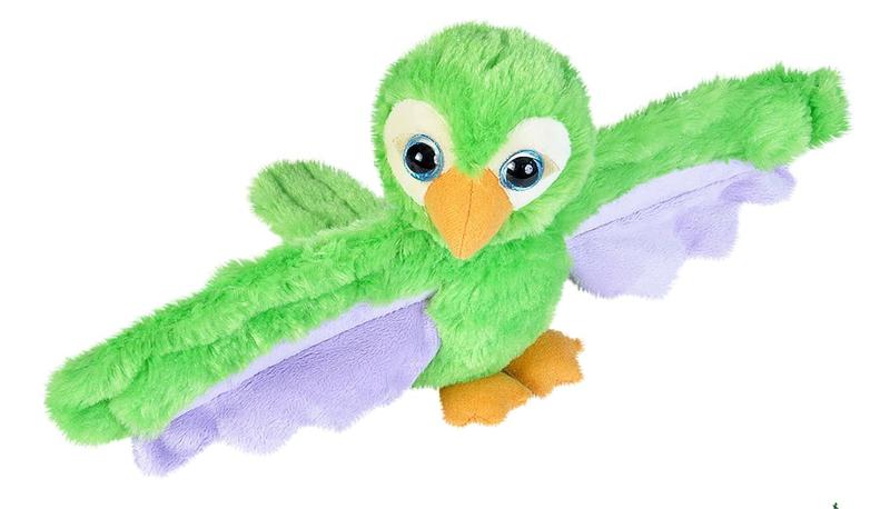 Imagem de Brinquedo de pelúcia Wild Republic Huggers Green Parrot com pulseira Slap