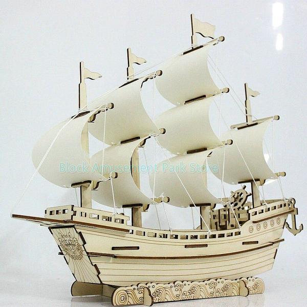 Imagem de Brinquedo de quebra-cabeça Wokex Wooden Ship Sailing Boat, modelo DIY