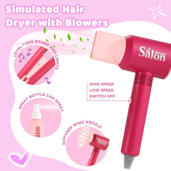 Imagem de Brinquedo de salão de cabeleireiro GAGAKU Pretend Makeup com secador de cabelo para meninas